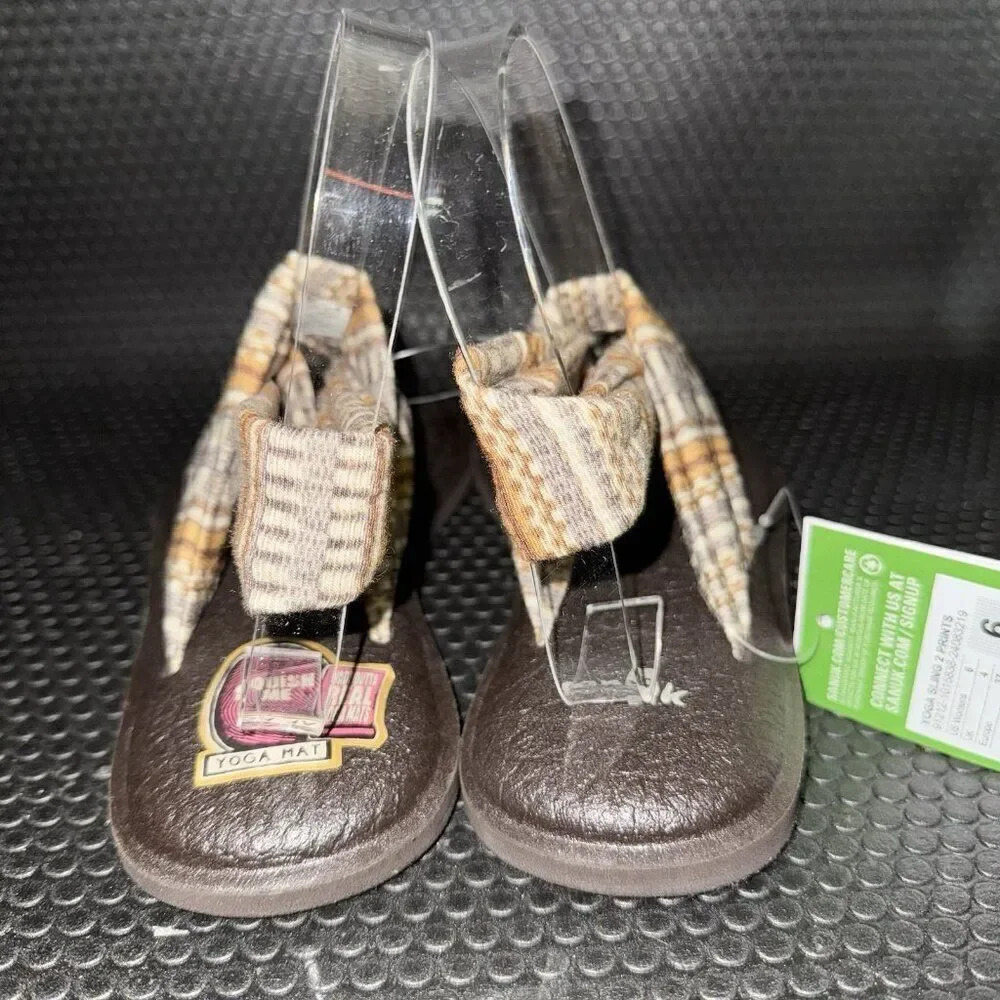 Sanuk yoga sling sandals Brown/Orange/Cream Comfort Yoga Mat Casual Women Size 6
